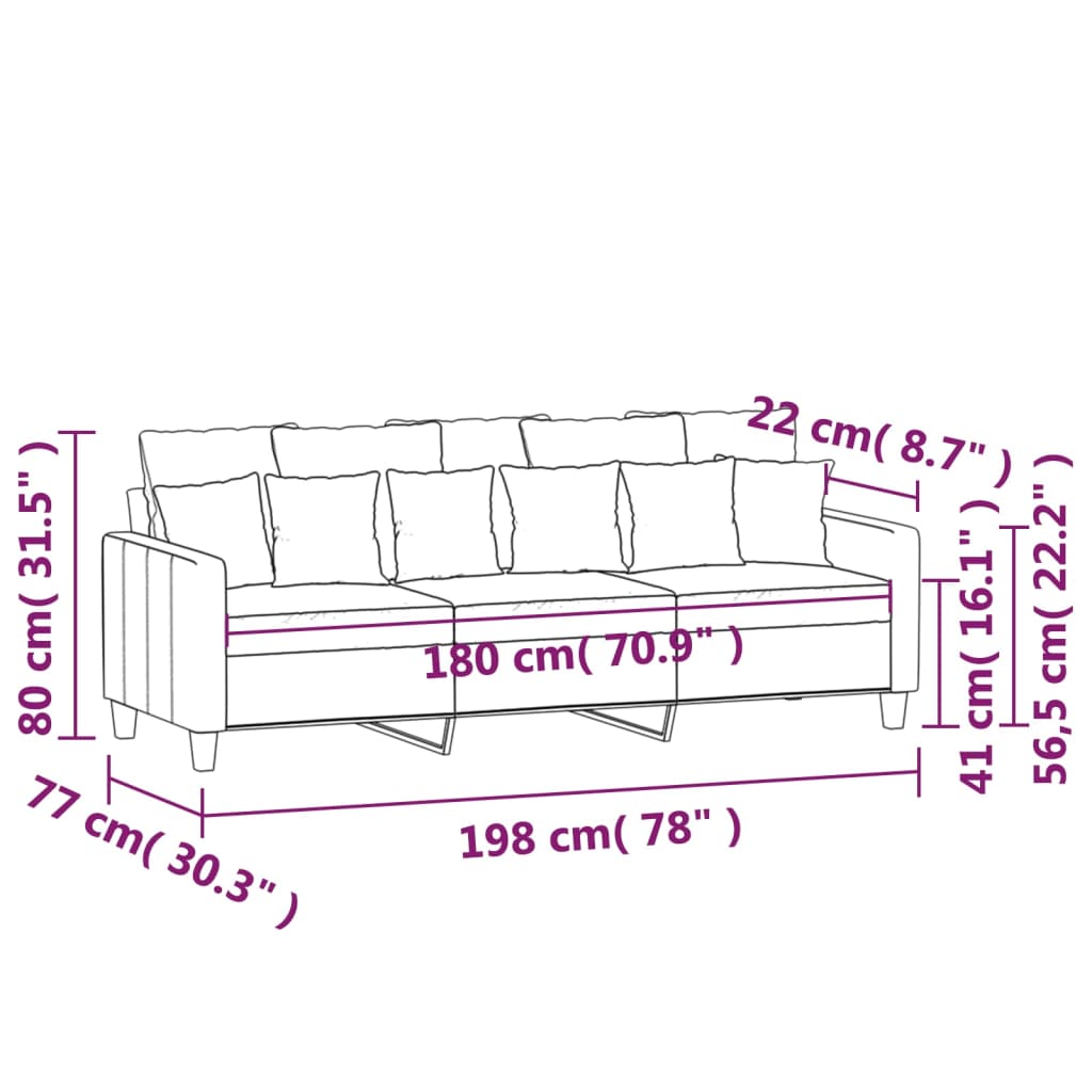 vidaXL Sofa 3-osobowa, winna czerwień, 180 cm,tapicerowana tkaniną