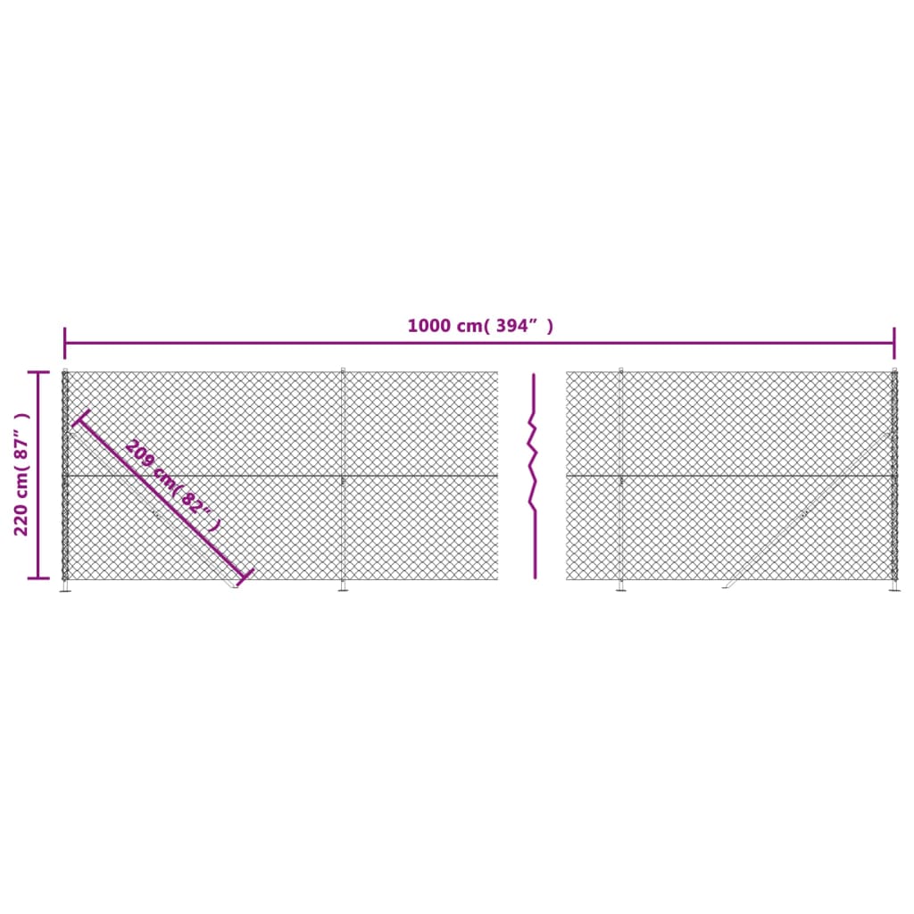 vidaXL Ogrodzenie z siatki, ze stopami słupków, srebrne, 2,2x10 m