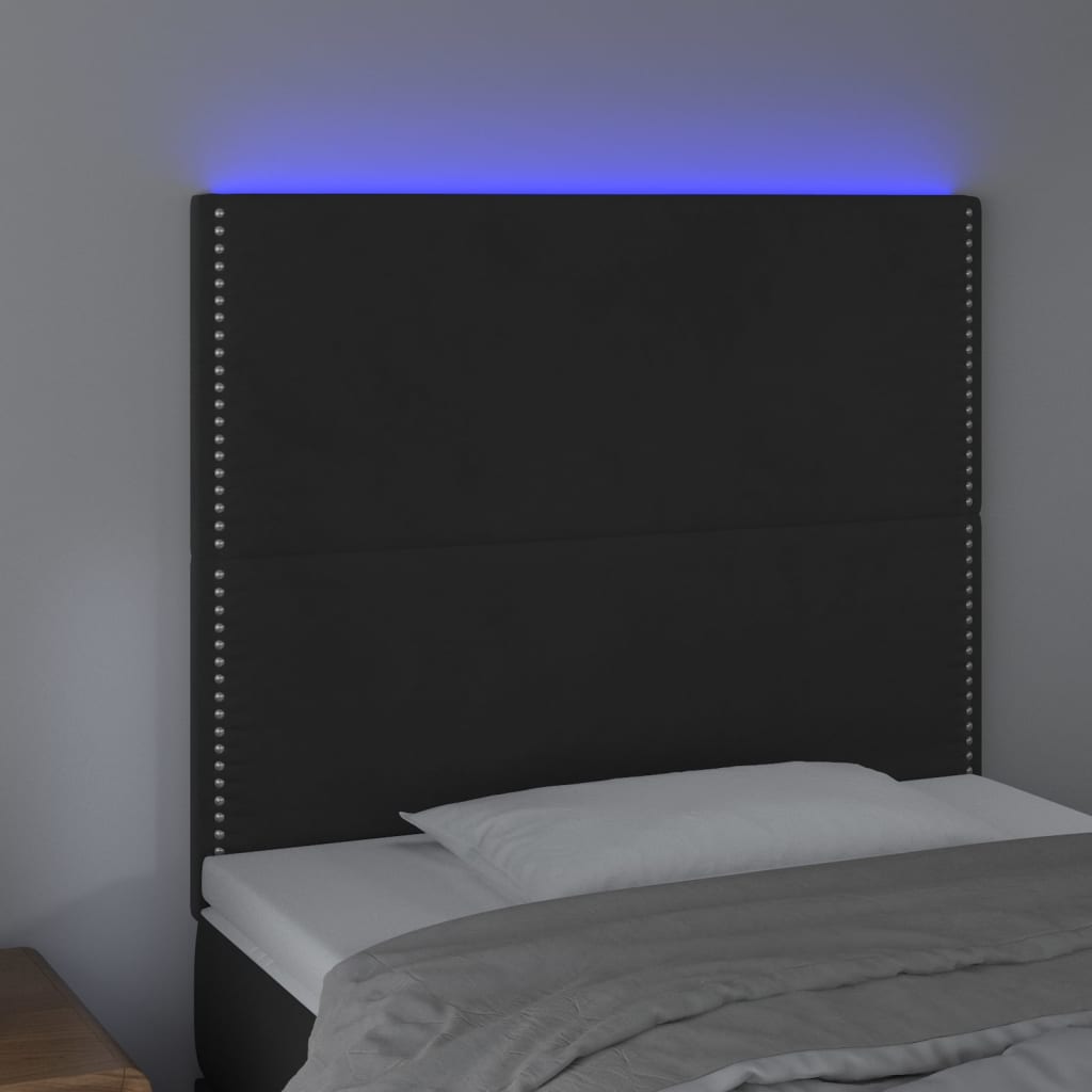 vidaXL Zagłówek do łóżka z LED, czarny, 100x5x118/128 cm, aksamit