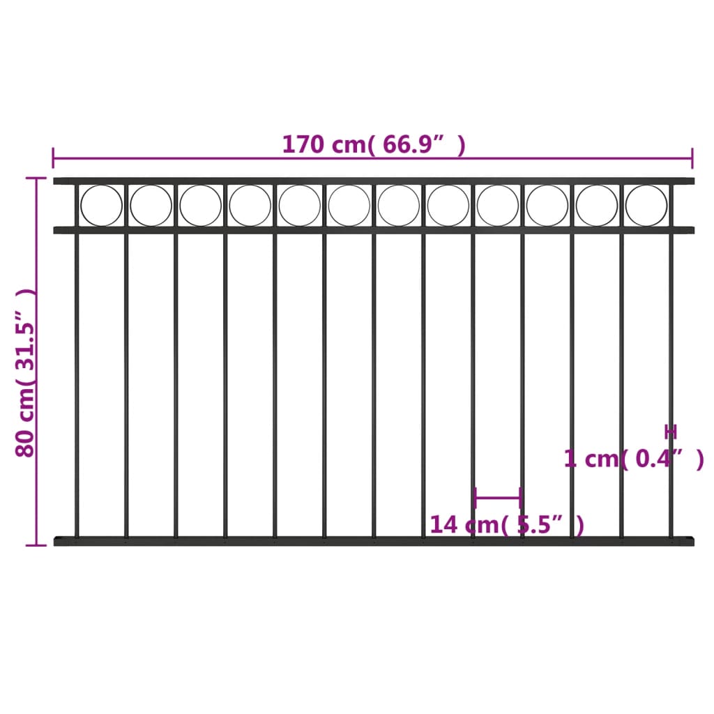 vidaXL Panel ogrodzeniowy, stalowy, 1,7 x 0,8 m, czarny