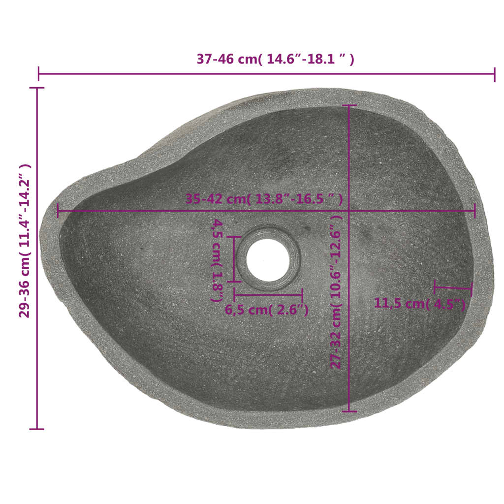 vidaXL Umywalka z kamienia rzecznego, owalna, (37-46)x(29-36) cm