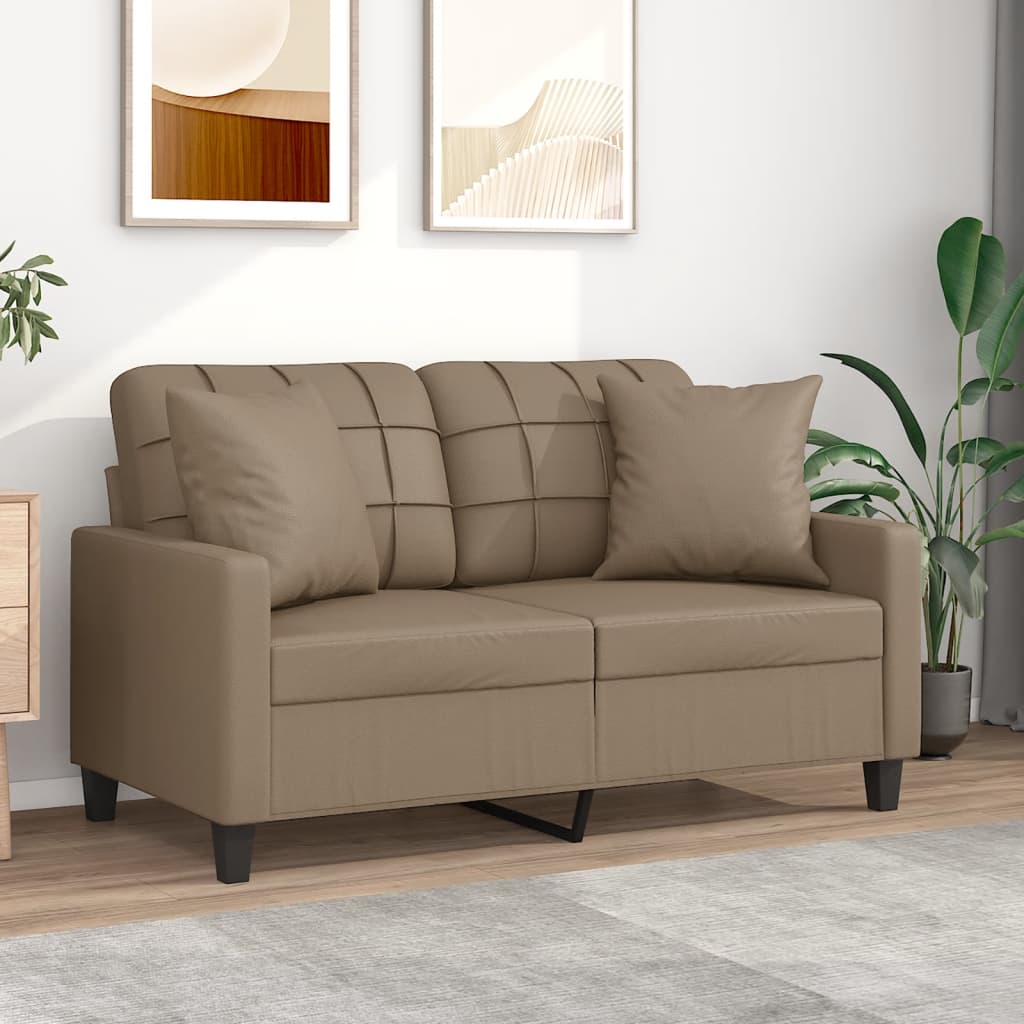 vidaXL 2-osobowa sofa z poduszkami, cappuccino, 120 cm, sztuczna skóra