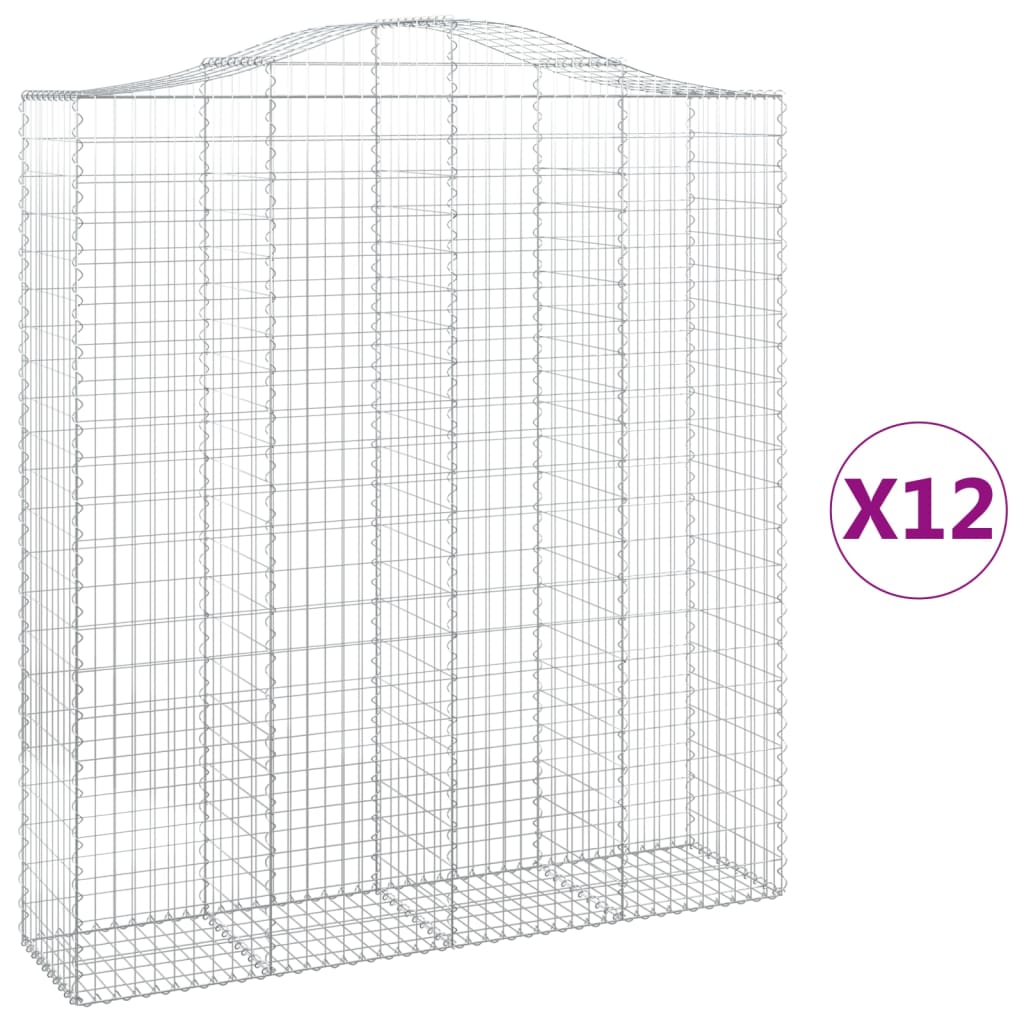 vidaXL Kosze gabionowe, 12 szt, 200x50x220/240cm, galwanizowane żelazo