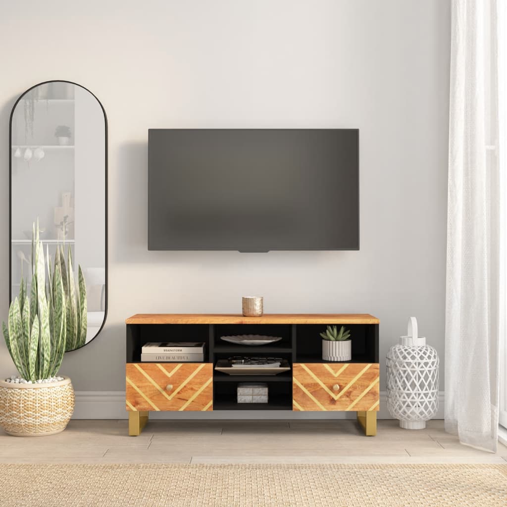 vidaXL Szafka pod TV, brązowo-czarna 100x33,5x46 cm, lite drewno mango