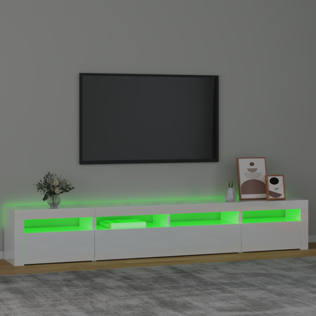 vidaXL Szafka pod TV z oświetleniem LED, biała z połyskiem,240x35x40cm