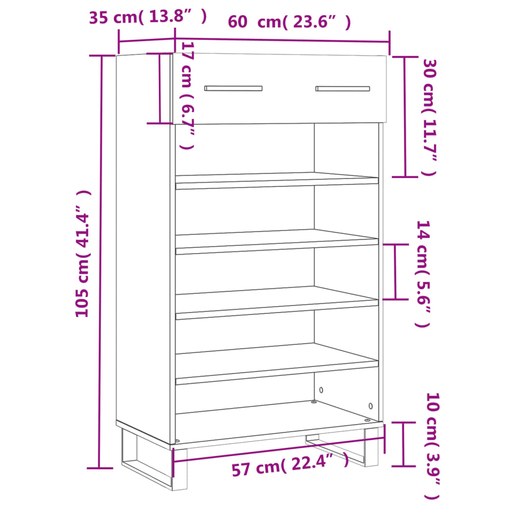 vidaXL Szafka na buty, czarna, 60x35x105 cm, materiał drewnopochodny