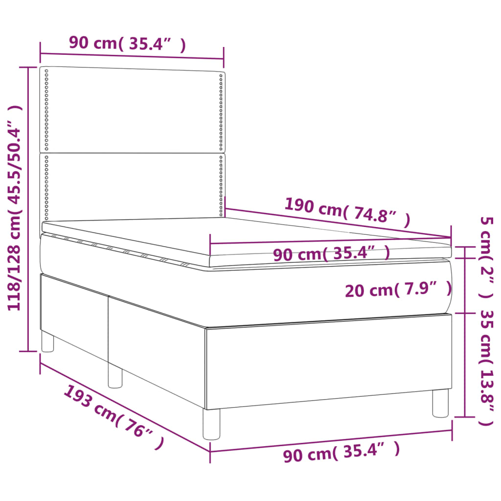 vidaXL Łóżko kontynentalne z materacem i LED zielony aksamit 90x190 cm