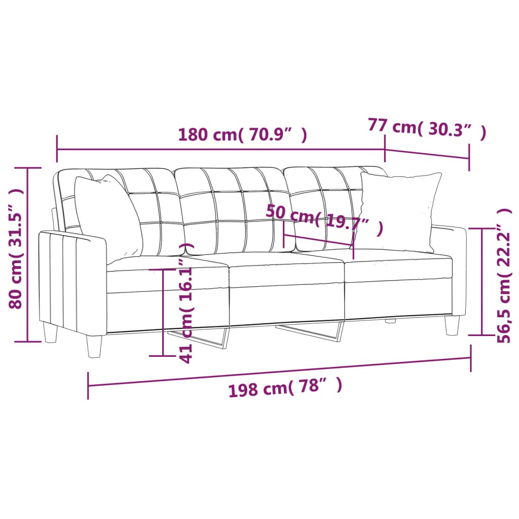 vidaXL 3-osobowa sofa z poduszkami, czarna, 180 cm, sztuczna skóra