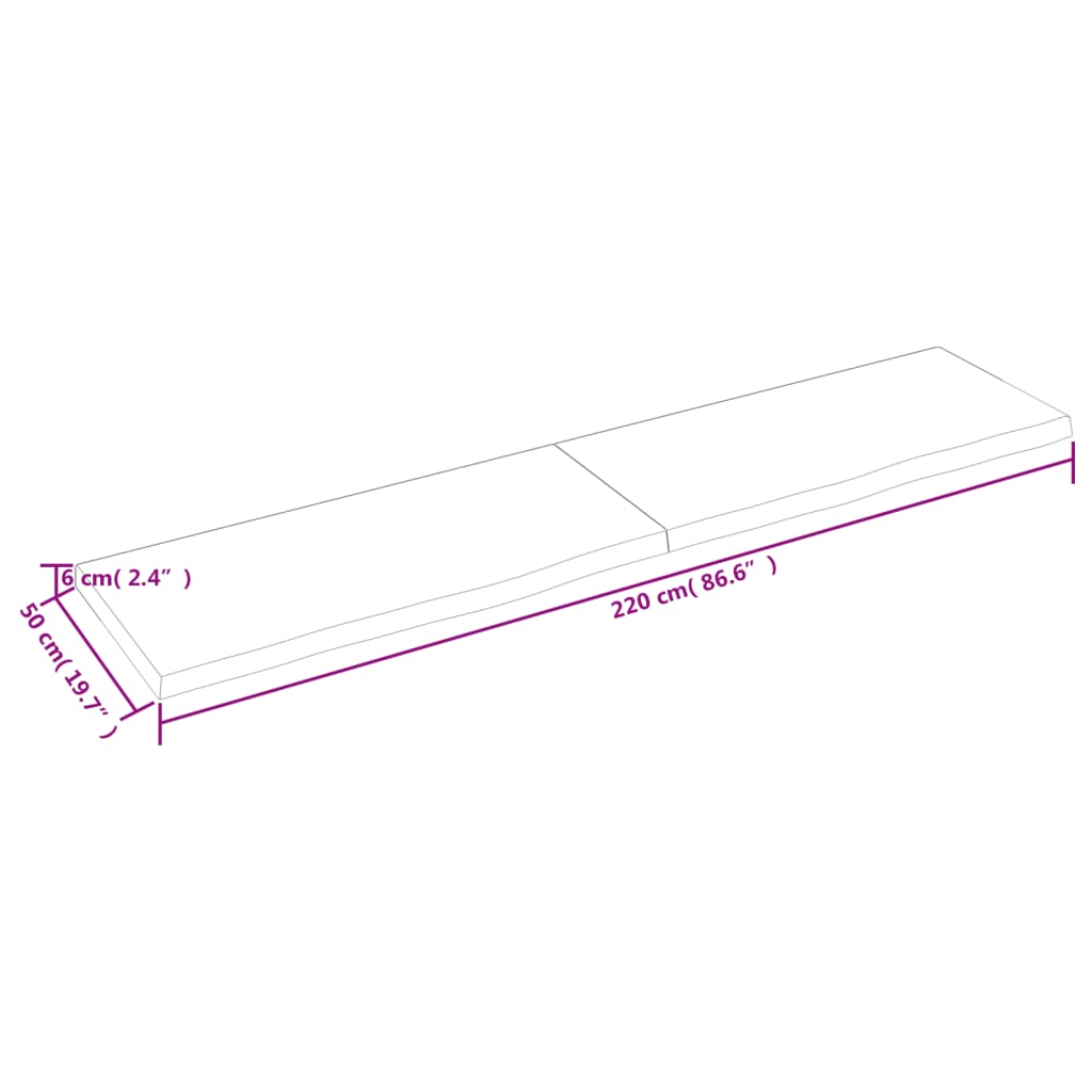 vidaXL Blat do łazienki, 220x50x(2-6) cm, surowe, lite drewno