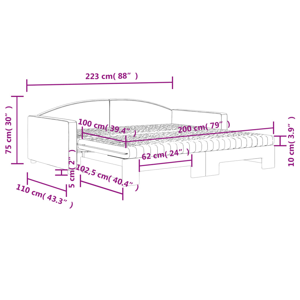 vidaXL Sofa rozsuwana z materacami, czarna, 100x200 cm, tkanina