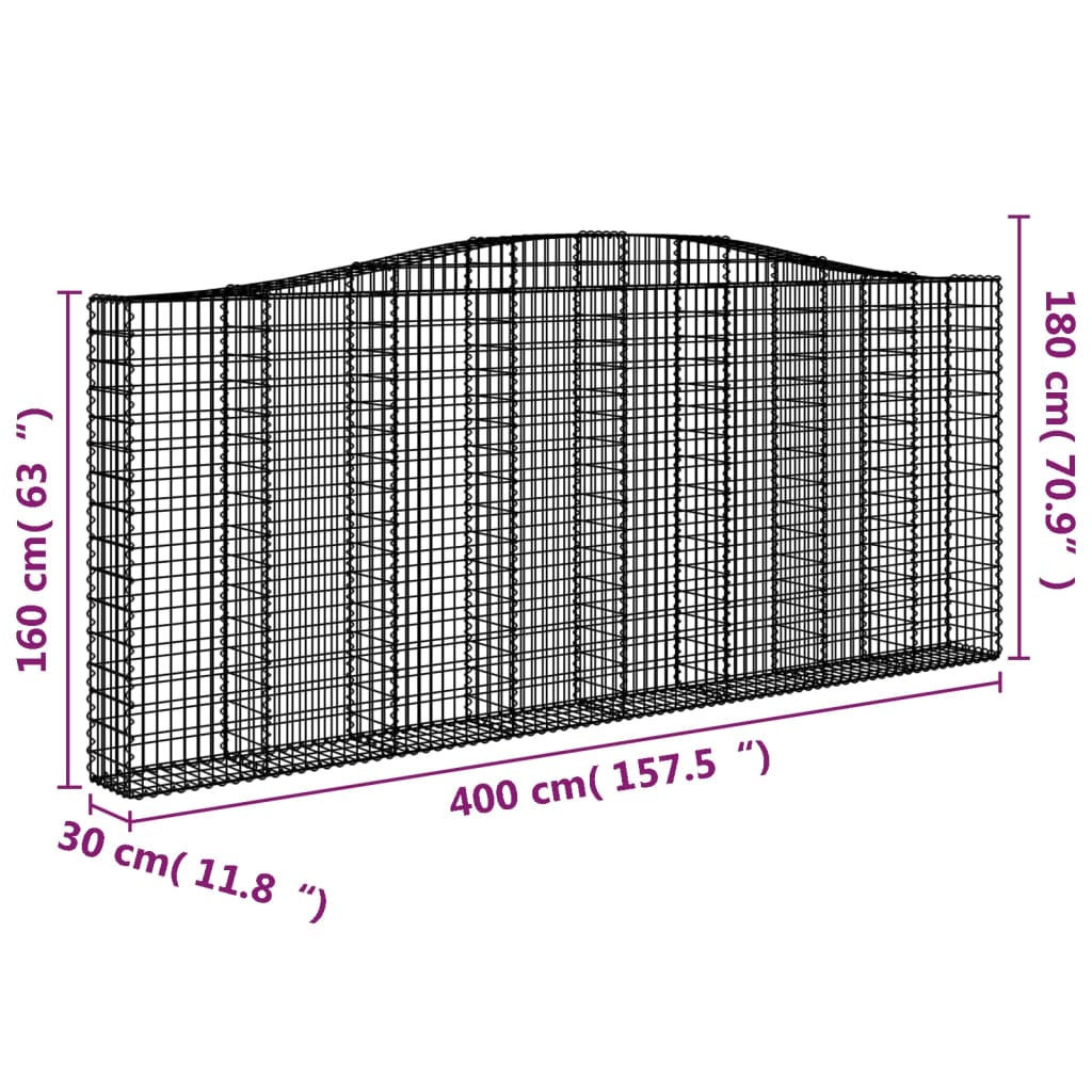 vidaXL Kosze gabionowe, 3 szt, 400x30x160/180 cm, galwanizowane żelazo