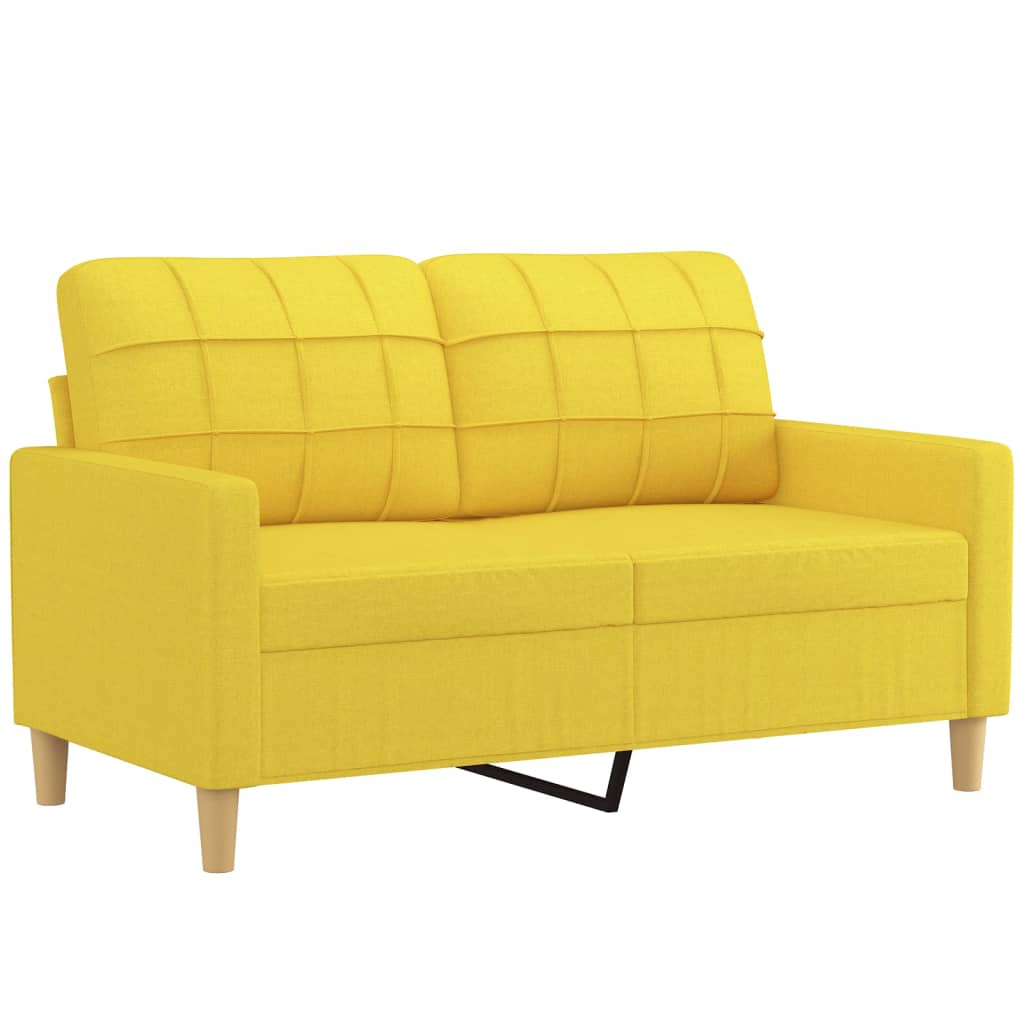 vidaXL Sofa 2-osobowa, jasnożółta, 120 cm, tapicerowana tkaniną