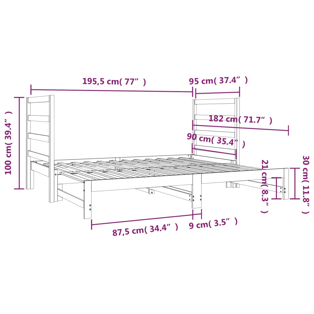 vidaXL Łóżko rozsuwane, 2x(90x190) cm, lite drewno sosnowe