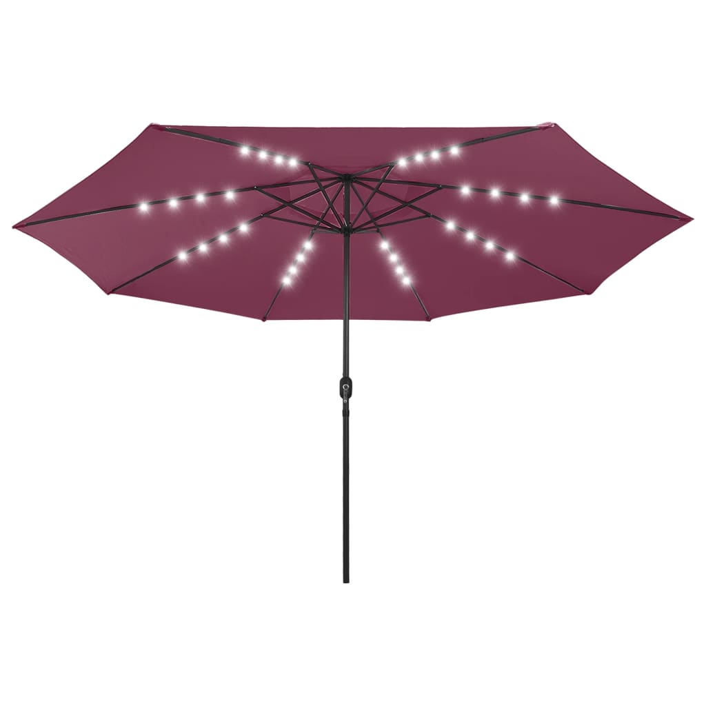 vidaXL Parasol ogrodowy z LED, 400 cm, bordowy