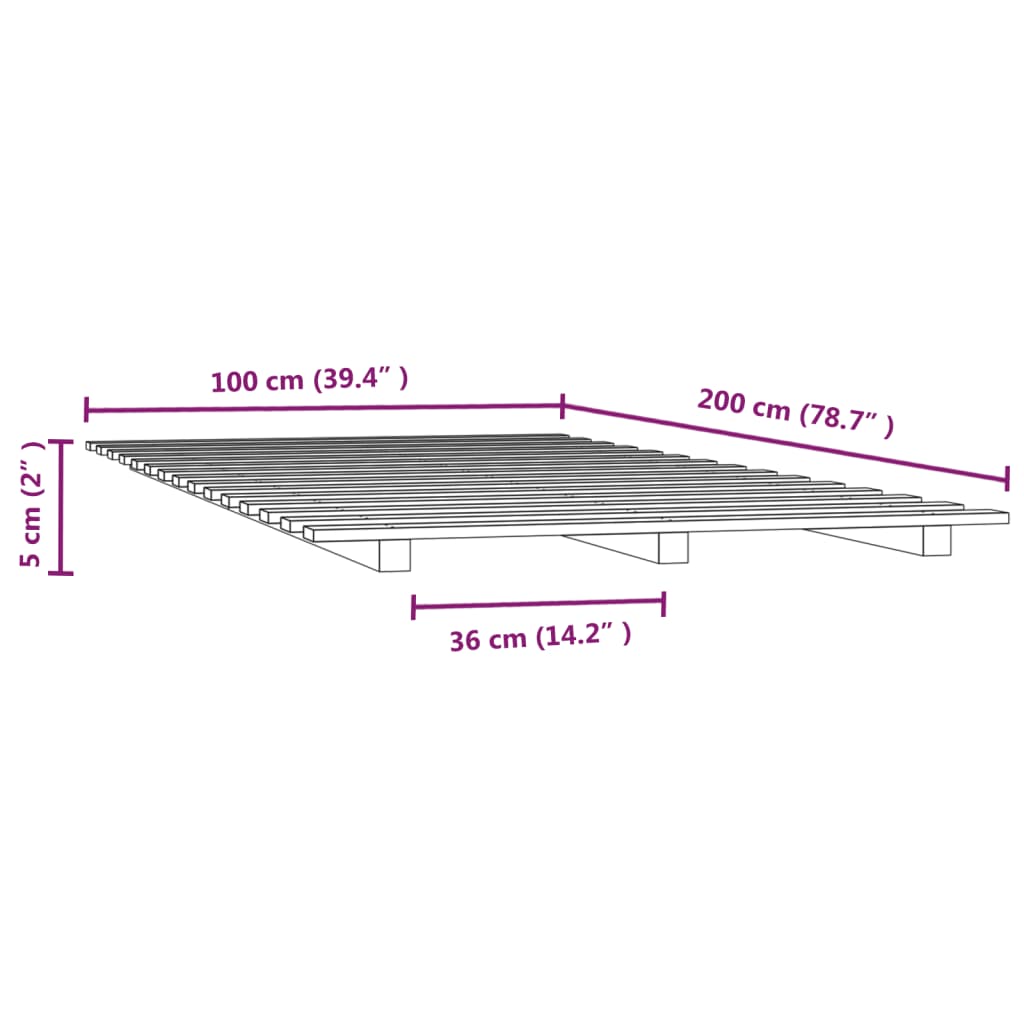 vidaXL Rama łóżka, czarna, 100 x 200 cm, lite drewno sosnowe