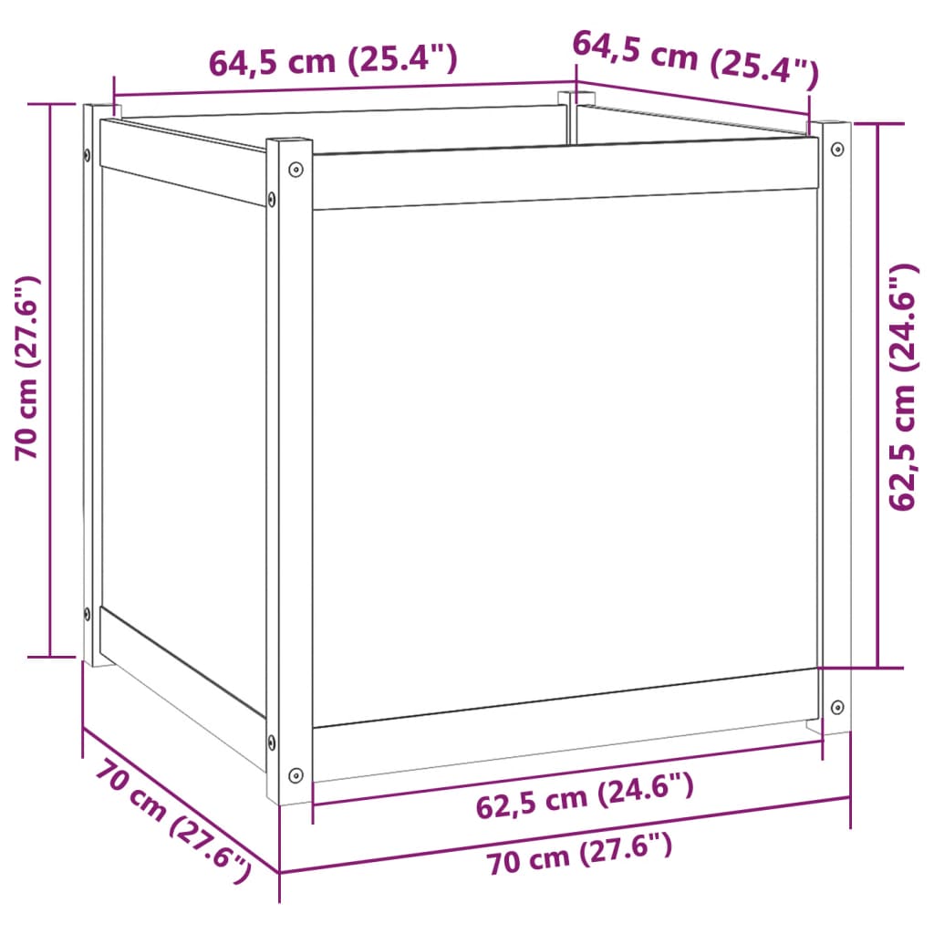 vidaXL Donica ogrodowa, czarna, 70x70x70 cm, lite drewno sosnowe