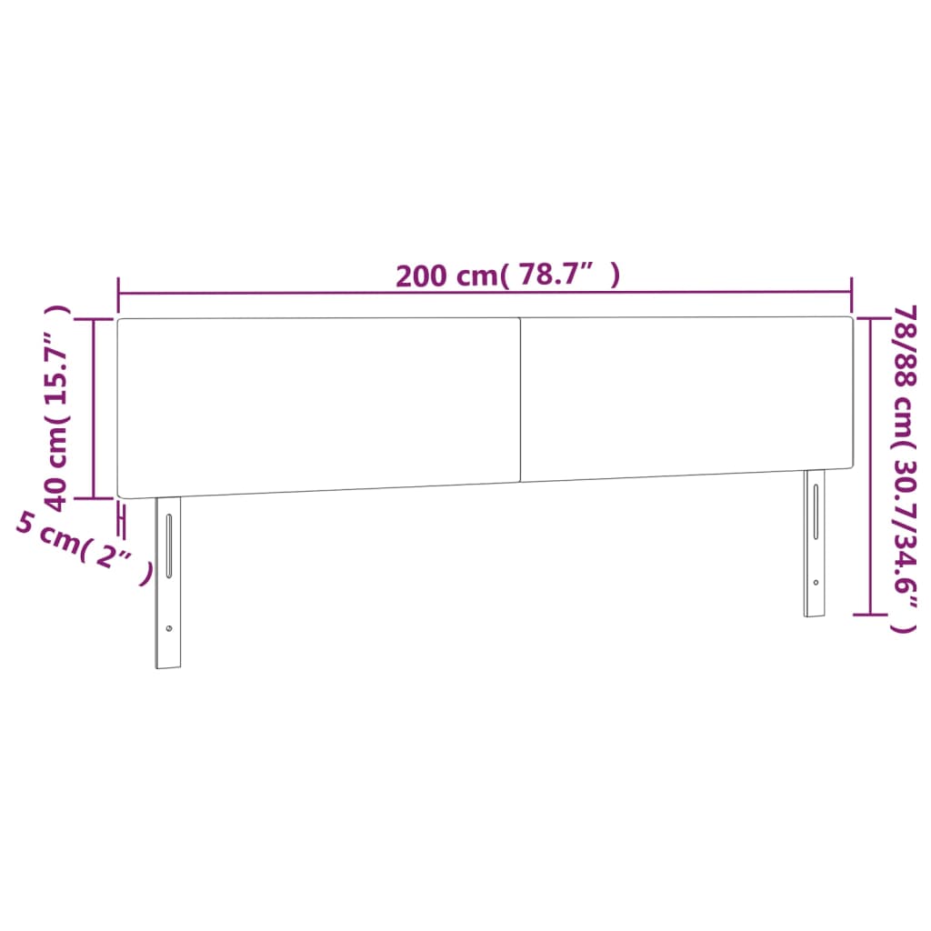 vidaXL Zagłówek do łóżka z LED, czarny, 200x5x78/88 cm, sztuczna skóra