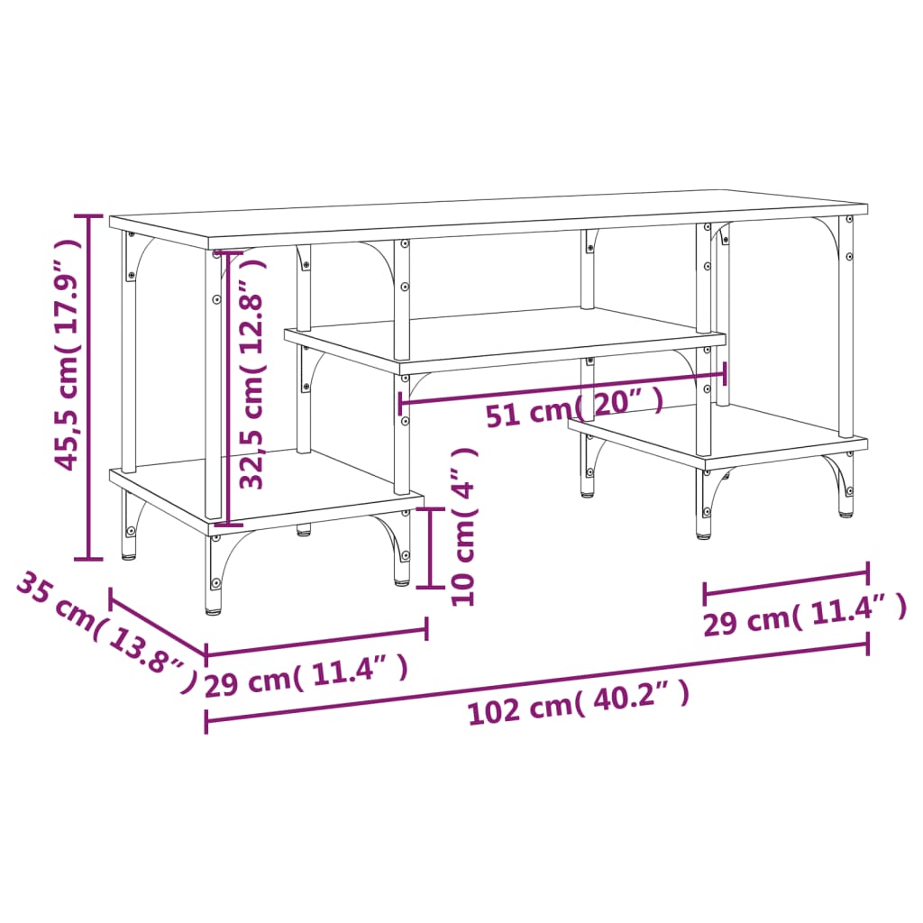 vidaXL Szafka pod TV, czarna, 102x35x45,5 cm, materiał drewnopochodny