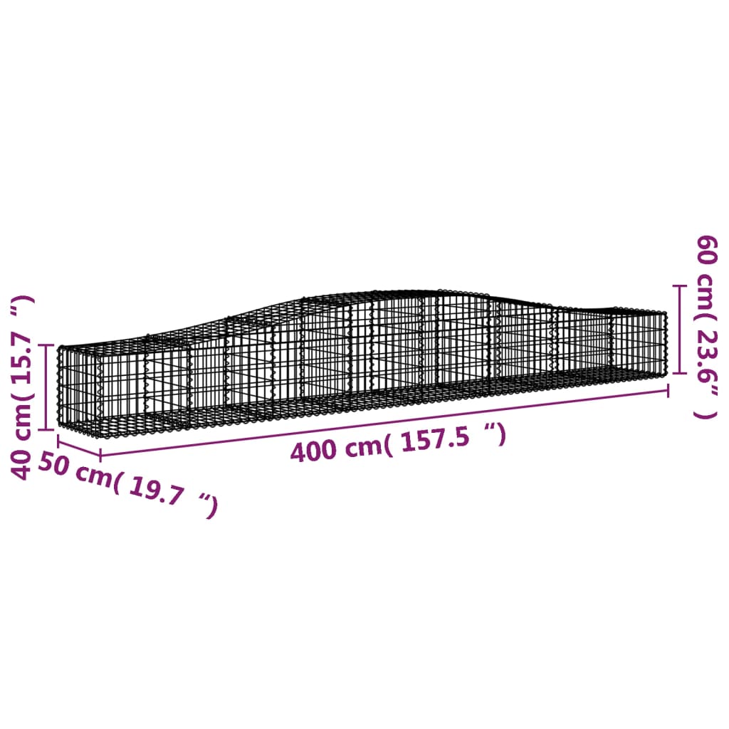 vidaXL Kosze gabionowe, 2 szt, 400x50x40/60 cm, galwanizowane żelazo