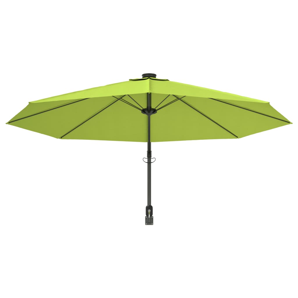 vidaXL Ścienny parasol ogrodowy z LED, zielony, 290 cm