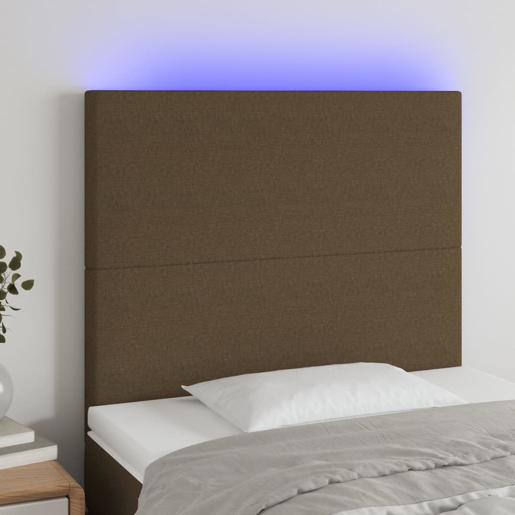 vidaXL Zagłówek do łóżka z LED ciemnobrązowy 80x5x118/128 cm tkanina