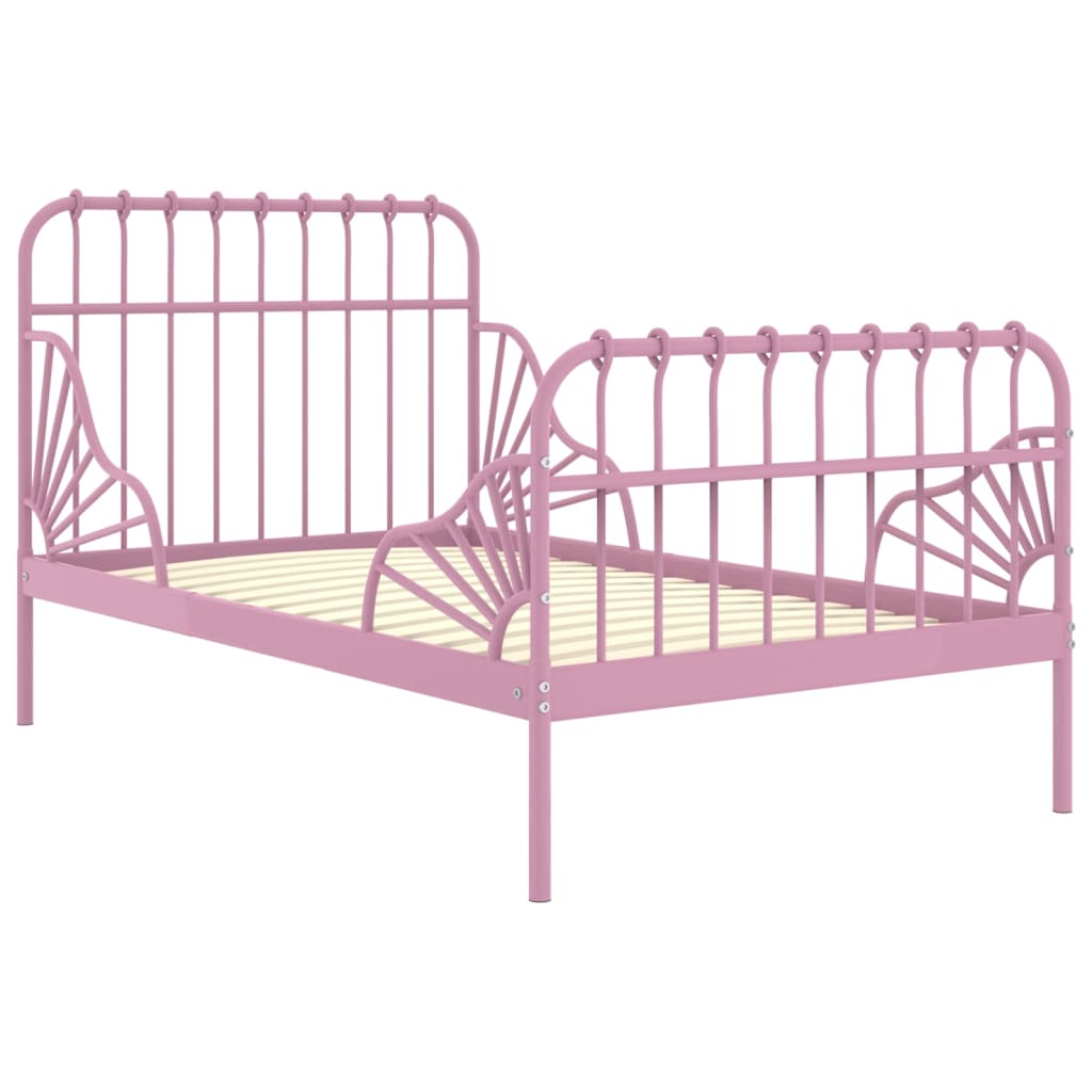 vidaXL Przedłużana rama łóżka, różowa, metalowa, 80x130/200 cm