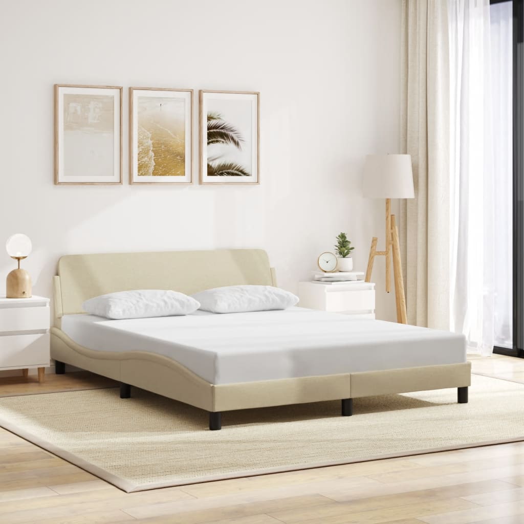 vidaXL Rama łóżka z zagłówkiem, kremowa, 160x200 cm, obita tkaniną