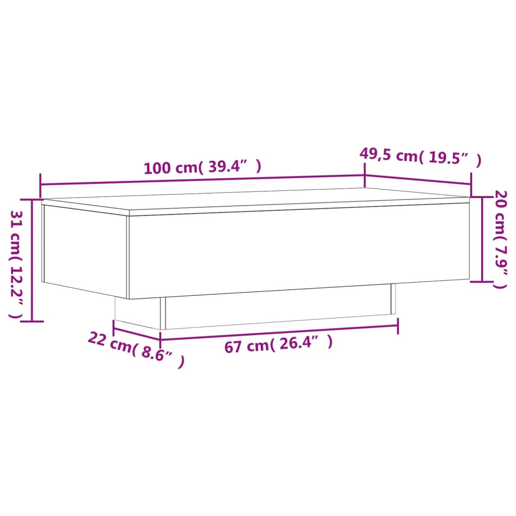 vidaXL Stolik kawowy, biały, 100x49,5x31 cm, materiał drewnopochodny