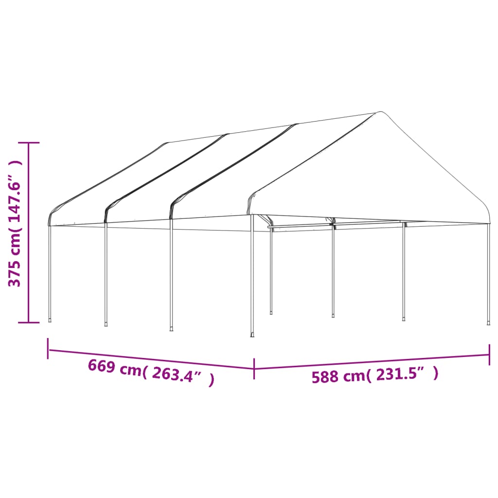 vidaXL Namiot ogrodowy z dachem, biały, 6,69x5,88x3,75 m, polietylen