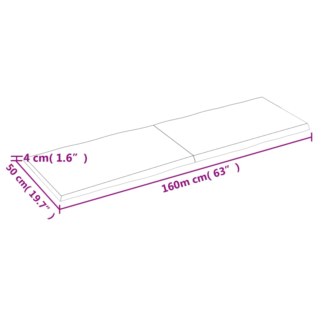 vidaXL Blat stołu, 160x50x(2-4)cm surowy, lity dąb naturalną krawędzią