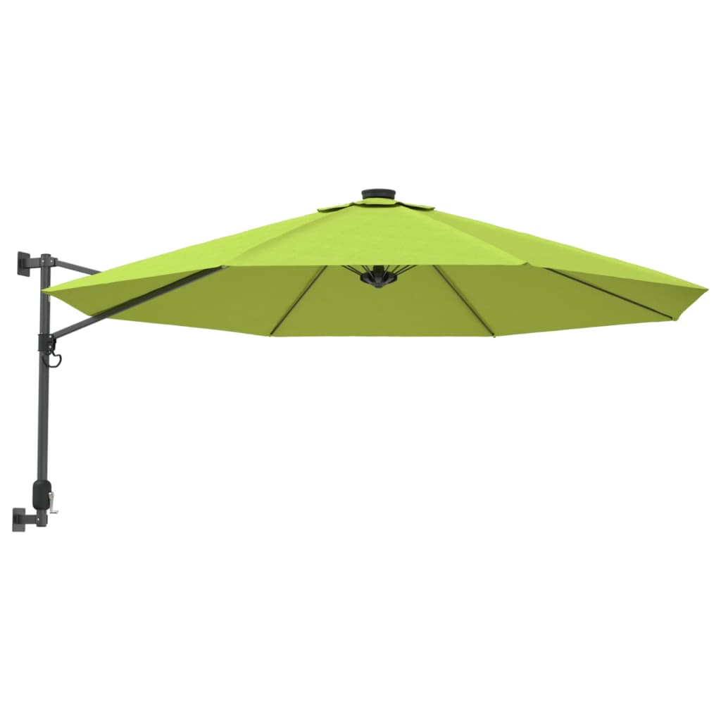 vidaXL Ścienny parasol ogrodowy z LED, zielony, 290 cm