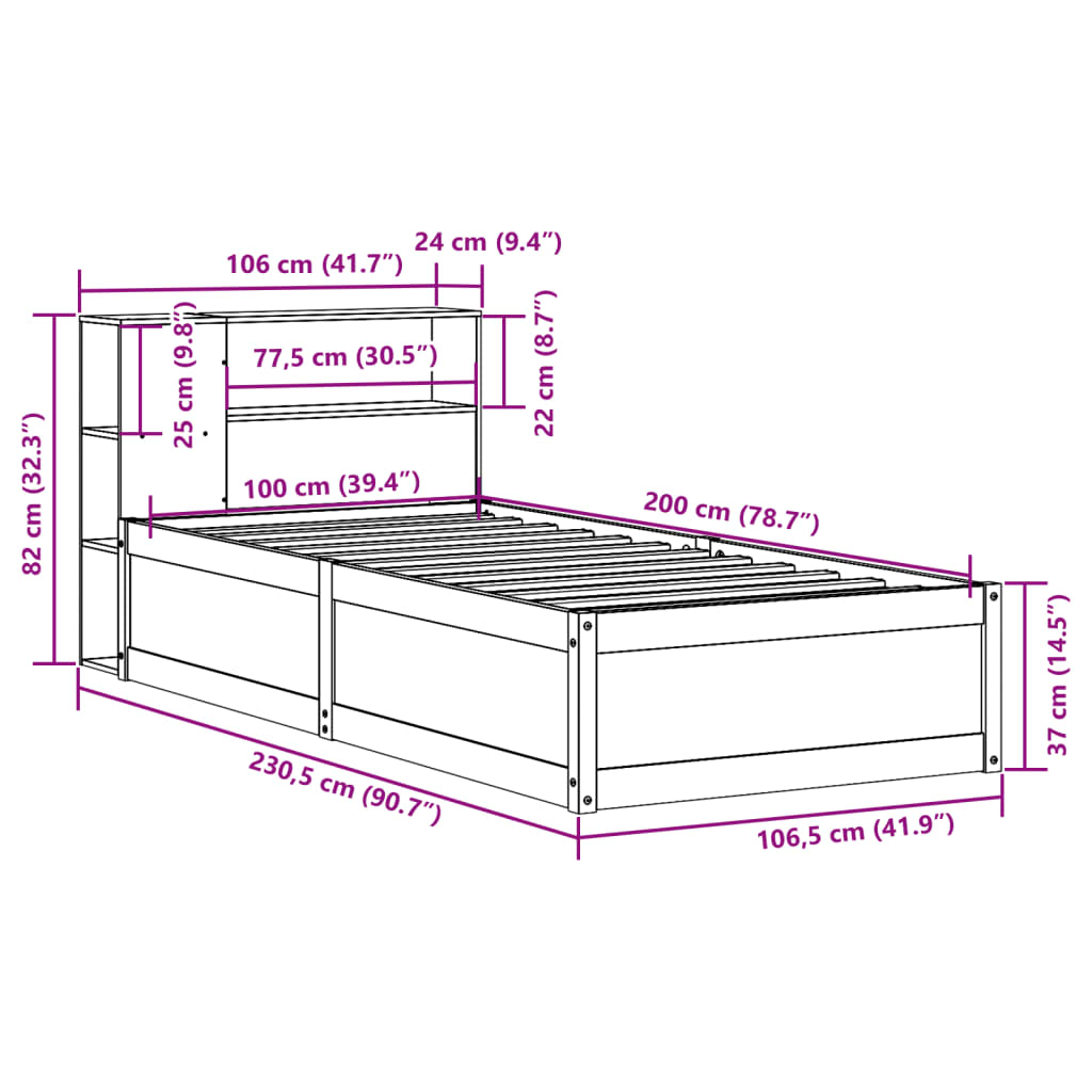 vidaXL Rama łóżka bez materaca, biała, 100x200 cm, lite drewno sosnowe