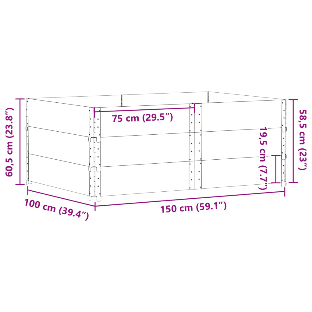 vidaXL Nadstawki paletowe, 3 szt., czarne, 150x100 cm, drewno sosnowe