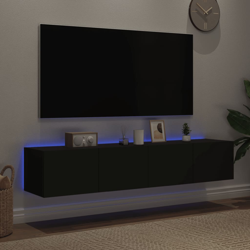 vidaXL Ścienne szafki TV z LED, 2 szt., czarne, 80x35x31 cm