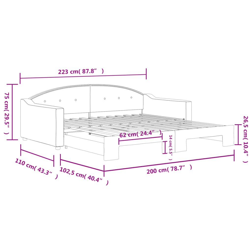 vidaXL Sofa rozsuwana, czarna, 100x200 cm, tkanina