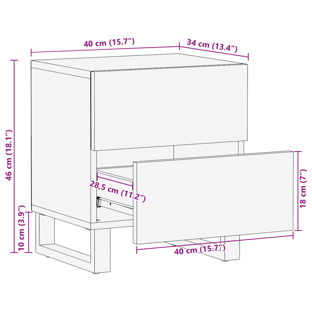 vidaXL Szafki nocne, 2 szt., 40x34x46 cm, lite surowe drewno mango