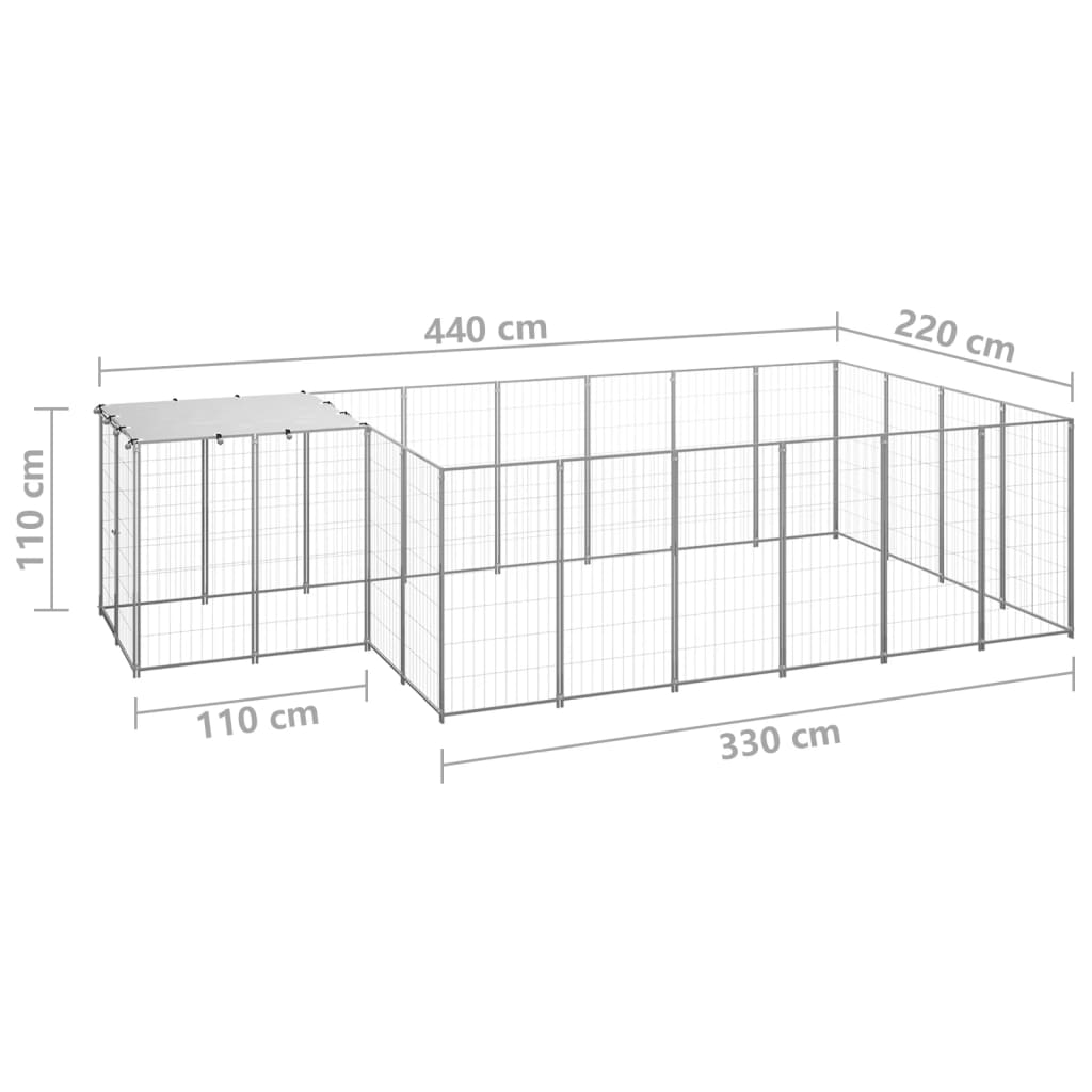 vidaXL Kojec dla psa, srebrny, 8,47 m², stalowy