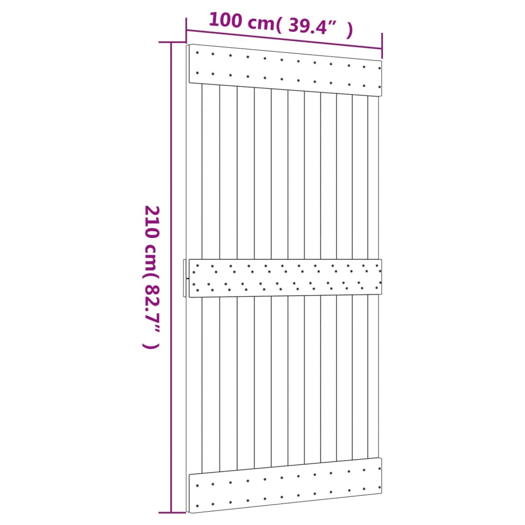 vidaXL Drzwi przesuwne z osprzętem, 100x210 cm, lite drewno sosnowe