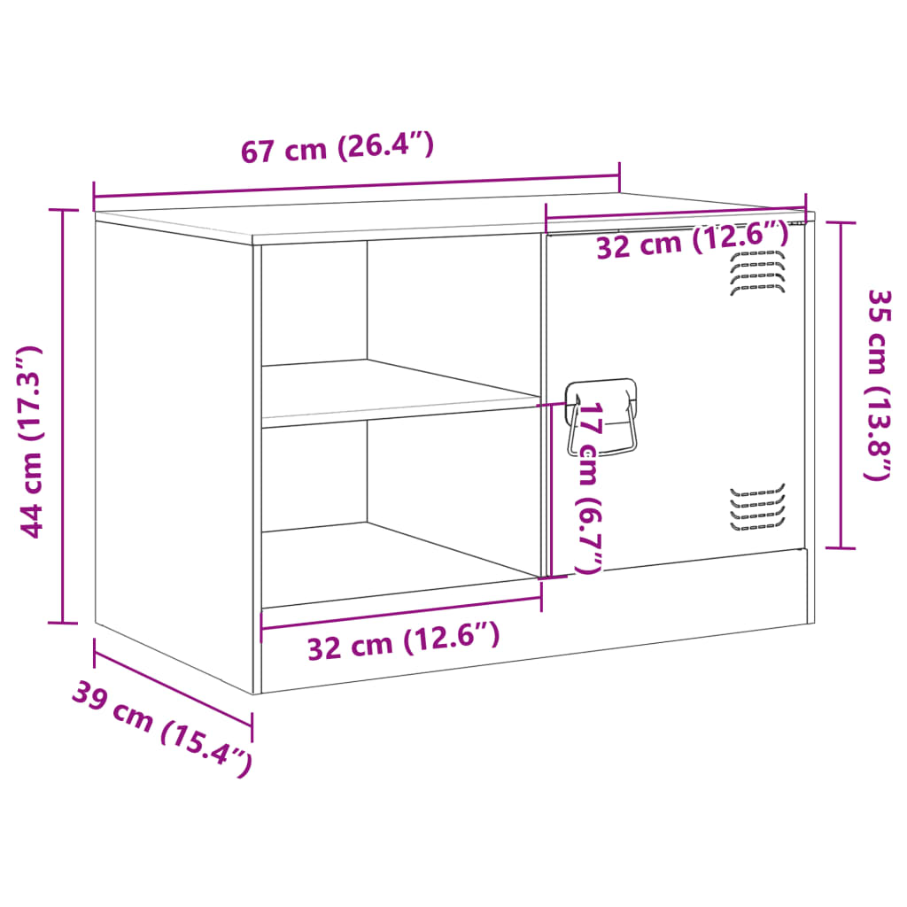 vidaXL Szafka pod telewizor, oliwkowa, 67x39x44 cm, stalowa