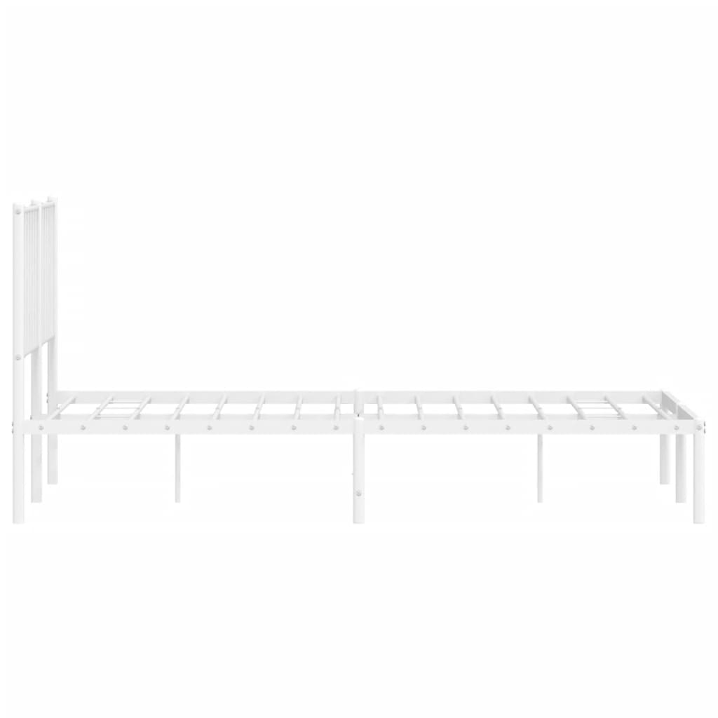 vidaXL Metalowa rama łóżka z wezgłowiem, biała, 135x190 cm