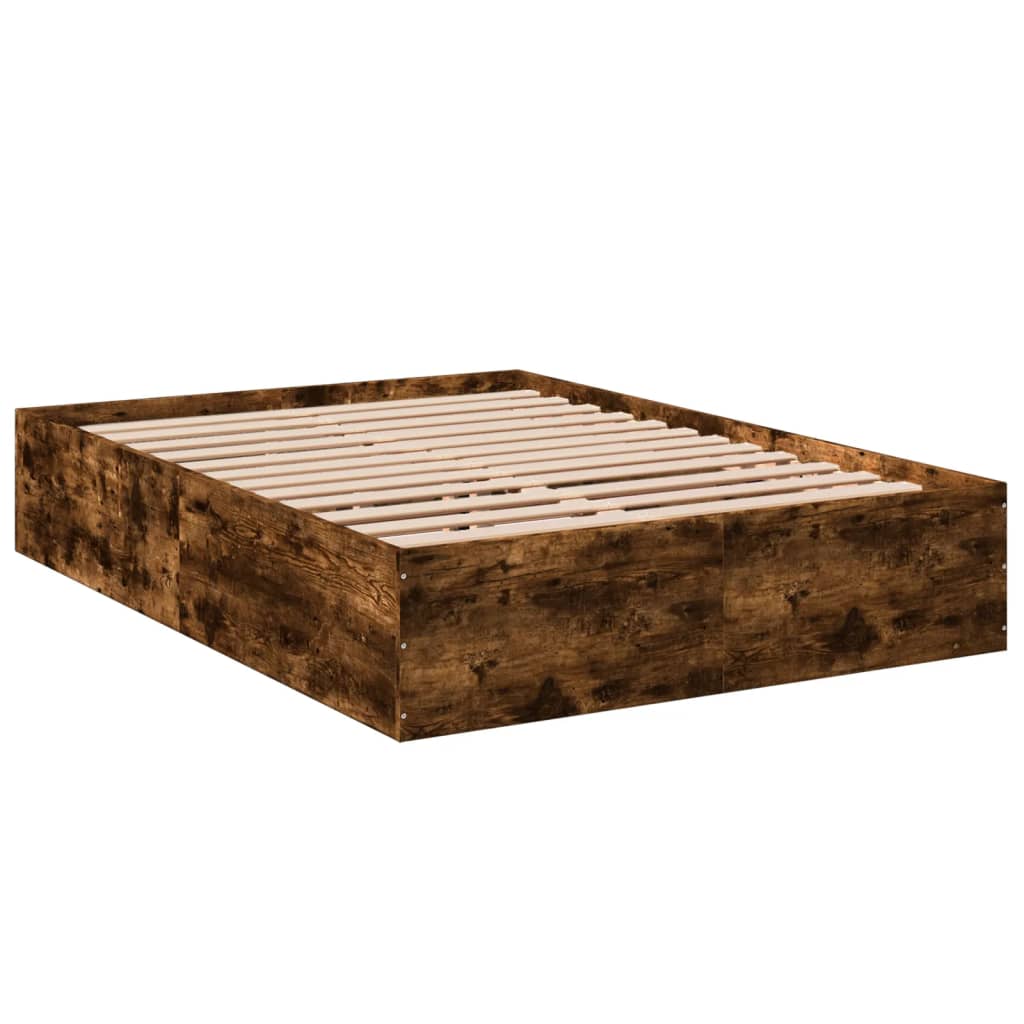 vidaXL Rama łóżka, przydymiony dąb, 135x190cm, materiał drewnopochodny