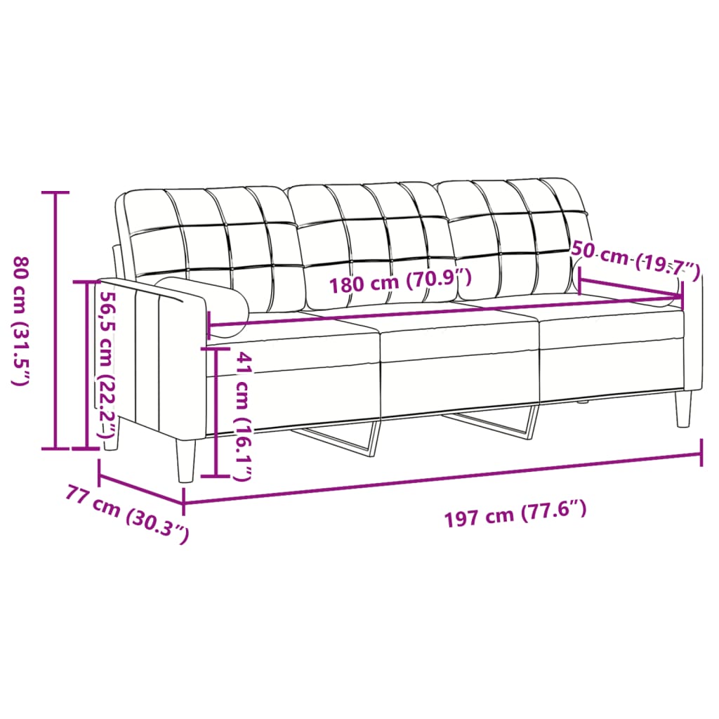 vidaXL 3-osobowa sofa z poduszkami, czarna, 180 cm, aksamit