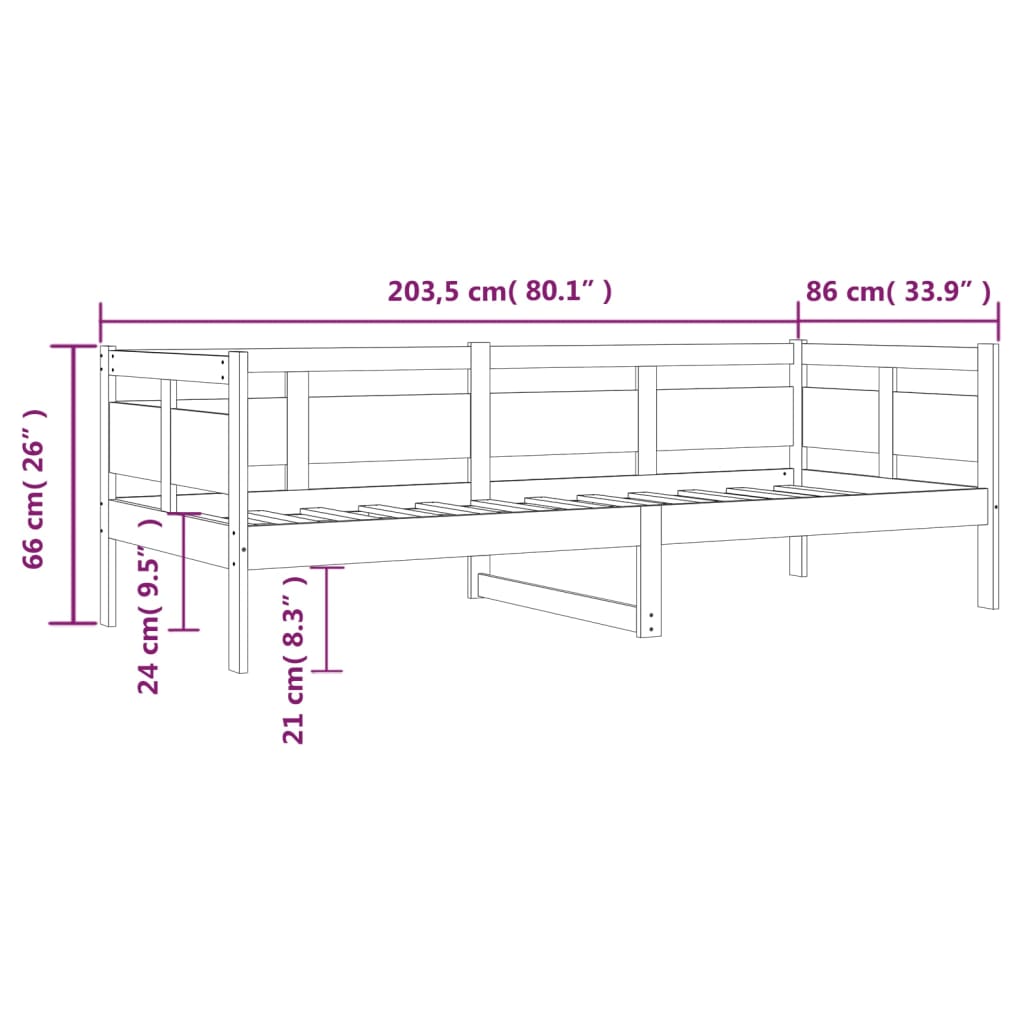 vidaXL Łóżko dzienne, lite drewno sosnowe, 80x200 cm