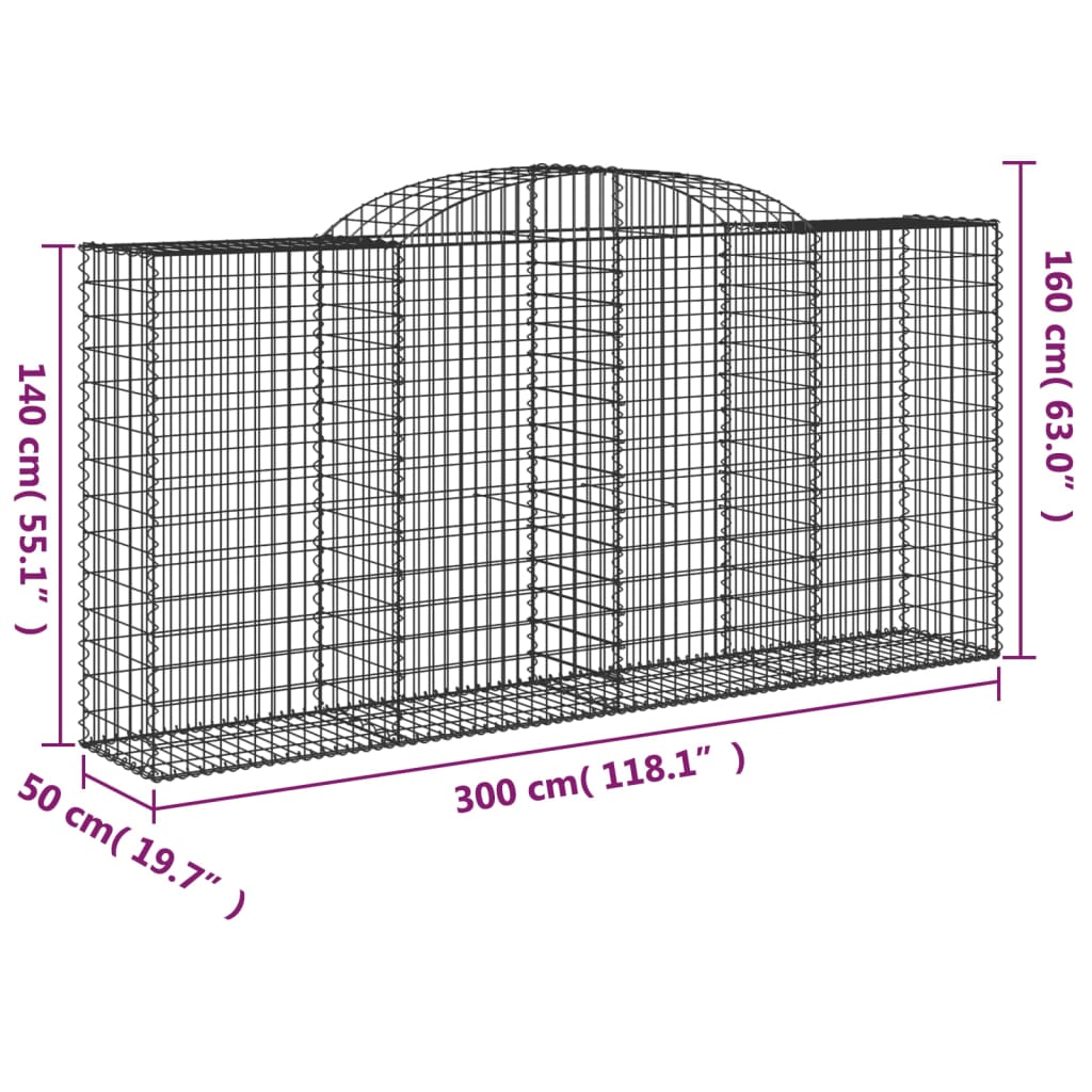 vidaXL Kosze gabionowe, 9 szt, 300x50x140/160 cm, galwanizowane żelazo