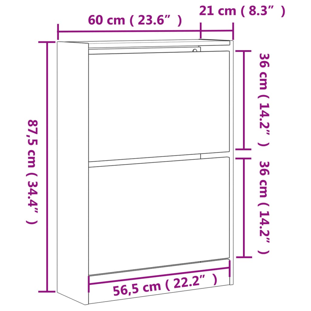 vidaXL Szafka na buty, przydymiony dąb, 60x21x87,5 cm