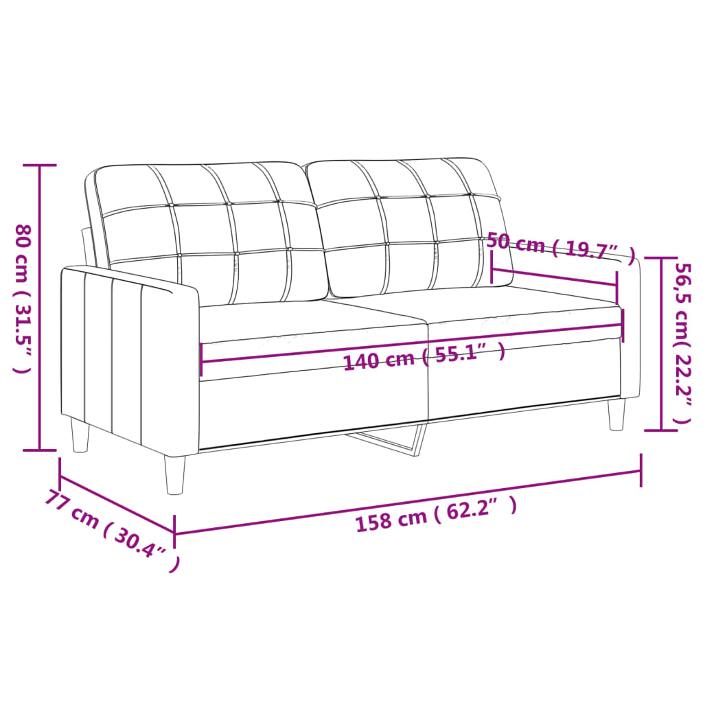 vidaXL 2-osobowa sofa, szary, 140 cm, sztuczna skóra