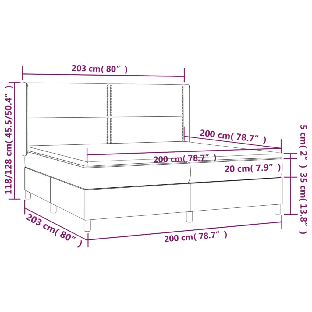 vidaXL Łóżko kontynentalne z materacem i LED, szara ekoskóra 200x200cm