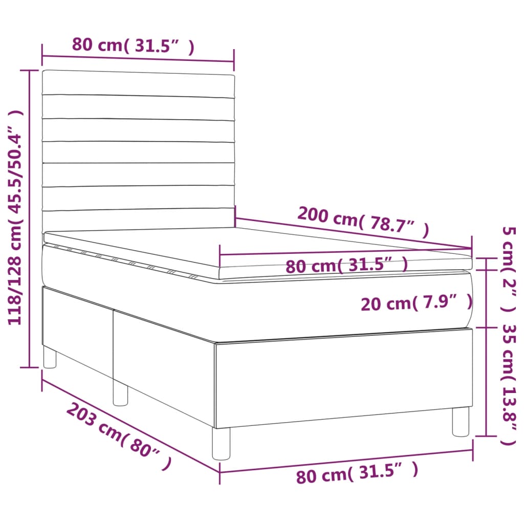 vidaXL Łóżko kontynentalne, materac i LED, niebieski aksamit 80x200 cm