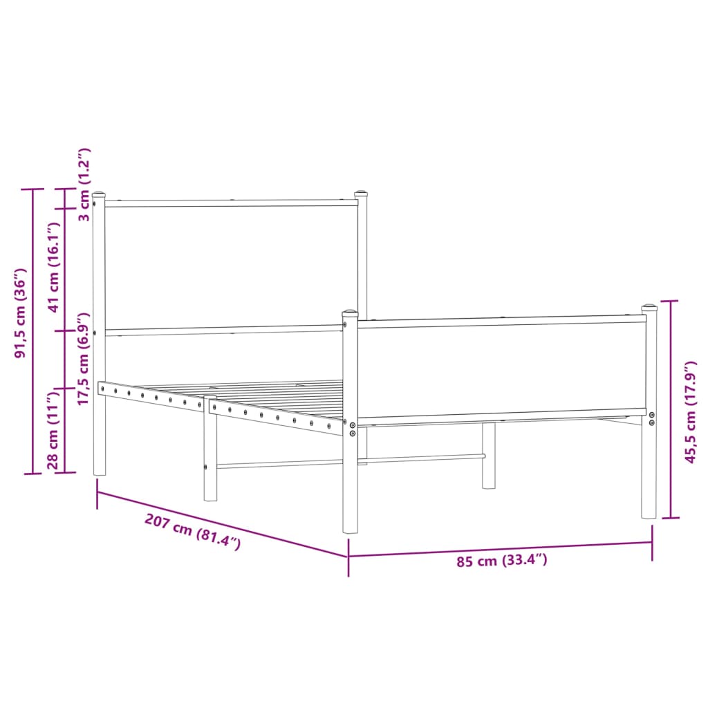 vidaXL Metalowa rama łóżka z wezgłowiem i zanóżkiem 200x200 cm