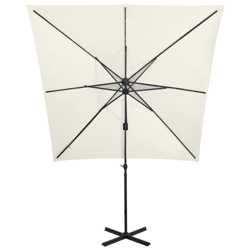 vidaXL Parasol wiszący z lampkami LED i słupkiem, 250 cm, piaskowy